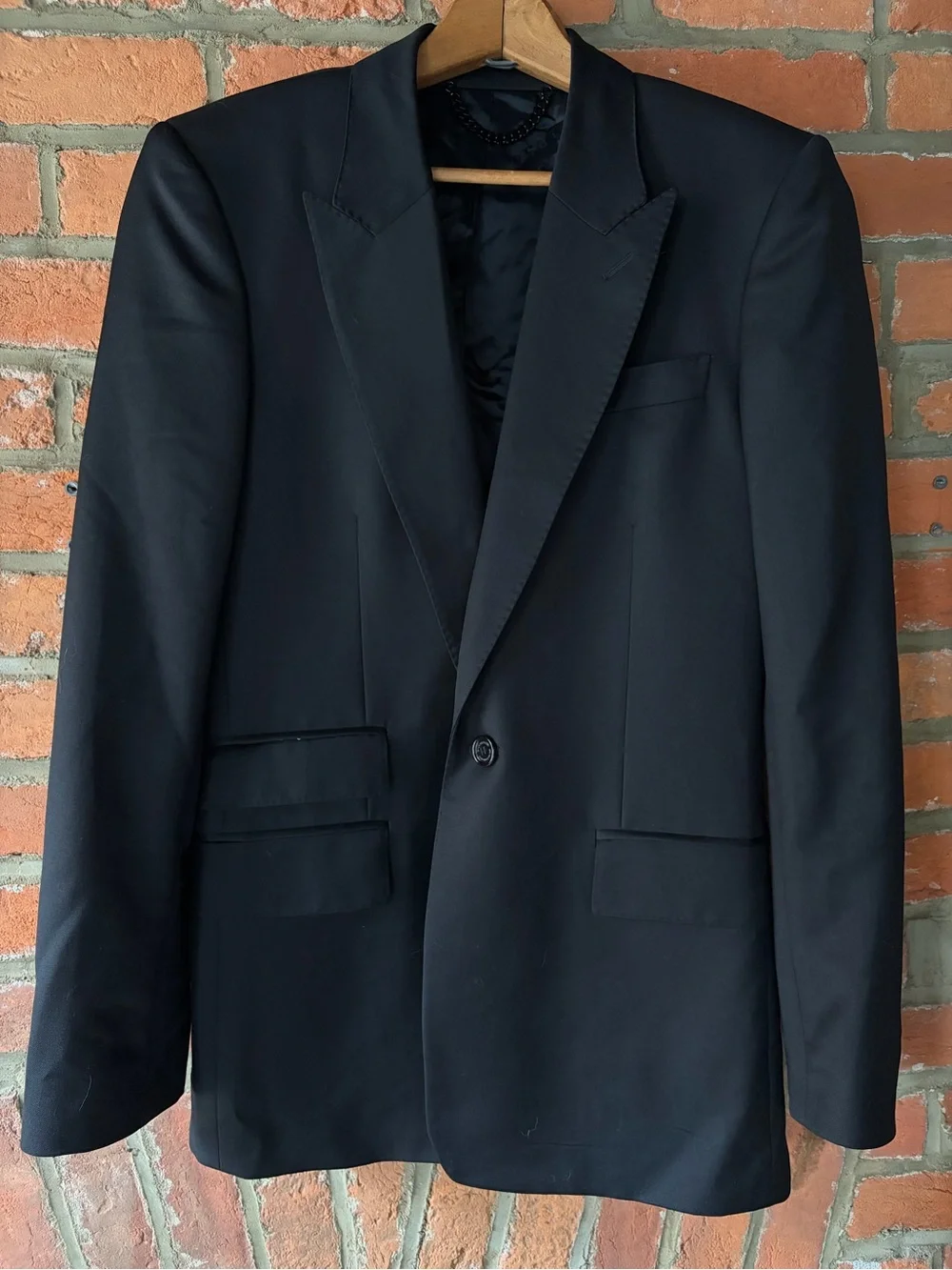 Burberry Black Wool Mohair Tuxedo Jacket 38R Peak Lapel Made in Italy Model 511